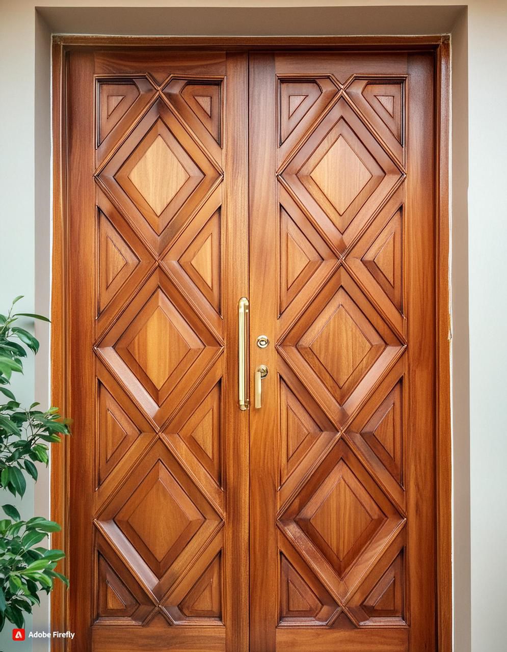 Solid Wooden two vertical panel carved doors with elegant design, finish with PU polish